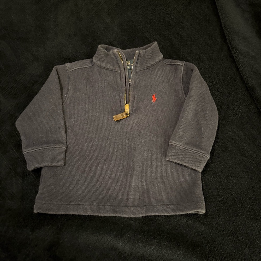 Polo‎ Ralph Lauren Baby Quarter Zip Pullover Navy Red Pony — Size 18M